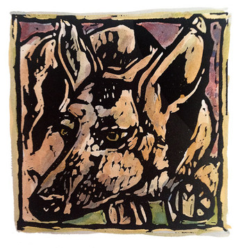 Maggie Kendis lino print of German Shepherd